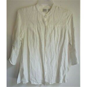 Emma James 14 beige long sleeve collarless blouse Boho embroidery